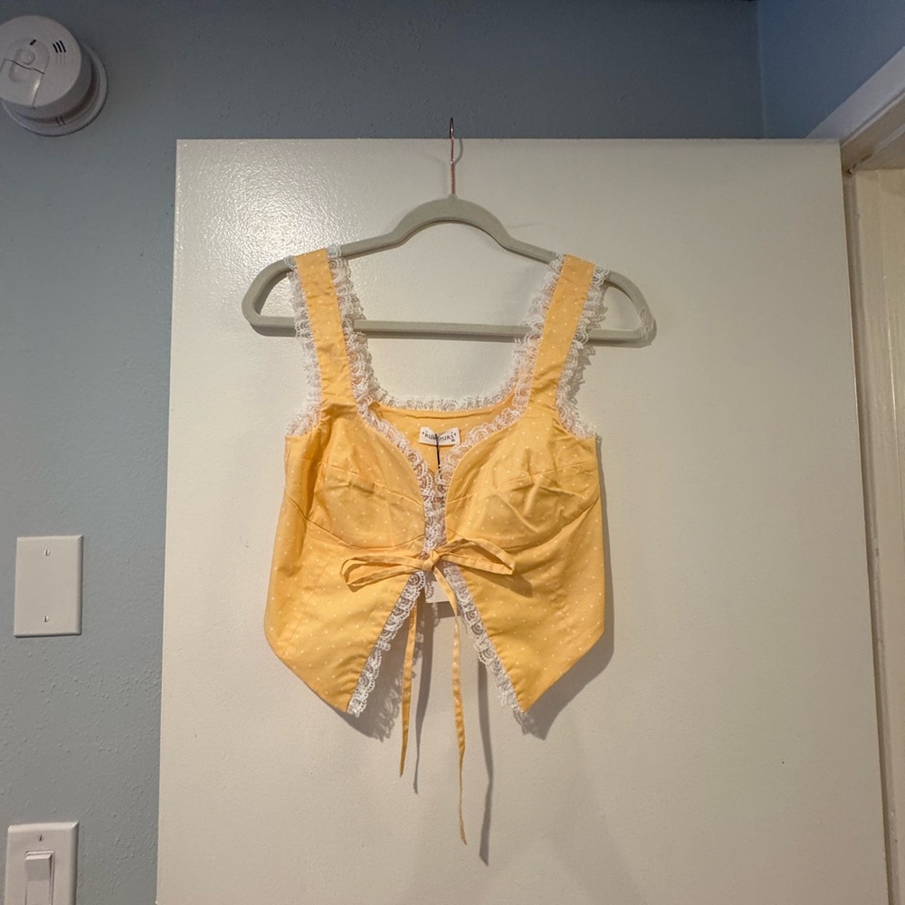 NWT Yellow Lace-Trimmed Crop Top